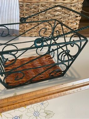Woven Basket with Dark Green Metal Frame